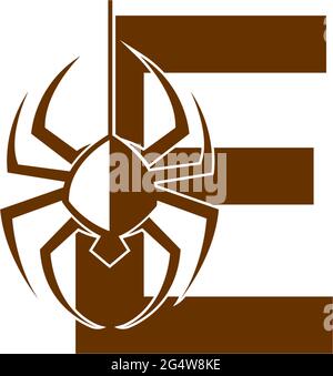 Letter E with spider icon logo design template vector Stock Vector