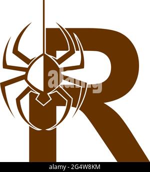 Letter R with spider icon logo design template vector Stock Vector
