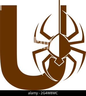 Letter U with spider icon logo design template vector Stock Vector