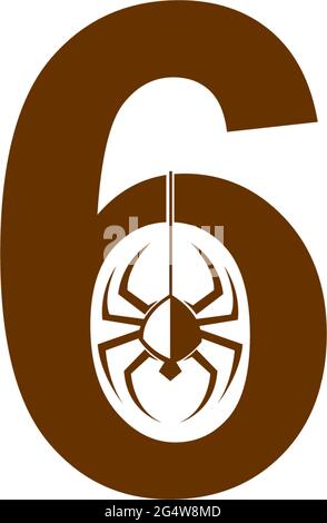 Number 6 with spider icon logo design template vector Stock Vector