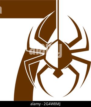 Number 7 with spider icon logo design template vector Stock Vector
