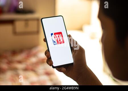 NBA TV logo on phone screen stock image. Stock Photo