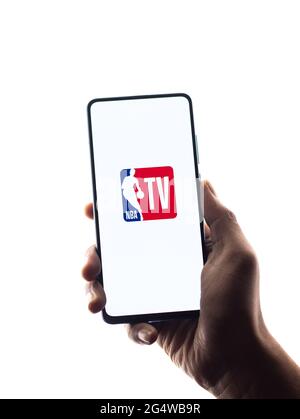 NBA TV logo on phone screen stock image. Stock Photo