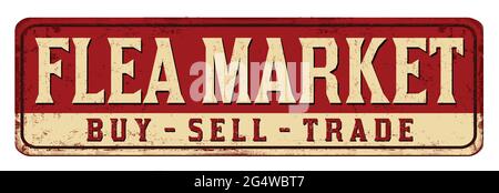 Flea market vintage rusty metal sign on white background, vector illustration Stock Vector