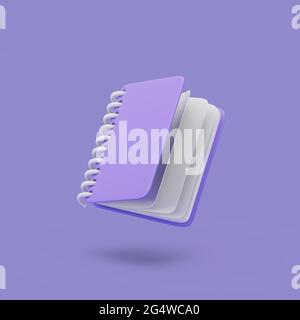 Violet empty notepad on pastel background. Simple 3d render illustration. Stock Photo