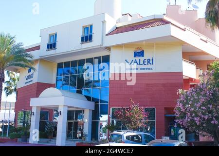 Kemer, Antalya, Turkey - May 11, 2021: Valeri Beach 3 star hotel at Kemer, Antalya, Turkey on May 11, 2021 Stock Photo