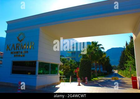 Goynuk, Antalya, Turkey - May 11, 2021: Turkey, Goynuk, Hotel Karmir Resort and Spa 5 stars at Goynuk, Antalya, Turkey on May 11, 2021 Stock Photo