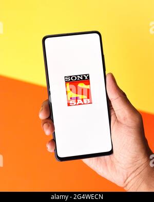 SONY SAB tv logo on phone screen stock image Stock Photo - Alamy