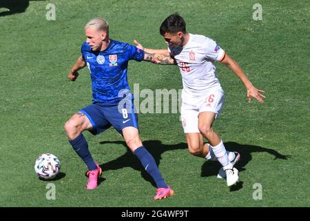 SEVILLE, SPAIN - JUNE 23: Ondrej Duda and Pedri during the UEFA Euro 2020 Championship Group E match between Slovakia and Spain at Estadio La Cartuja on June 23, 2021 in Seville, Spain.  ( Juan Jose Ubeda/MB Media) Stock Photo