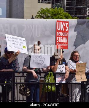 London, United Kingdom. 23rd June 2021. Anti-Brexit protesters gathered outside the Houses of Parliament on the fifth anniversary of the referendum. Stock Photo