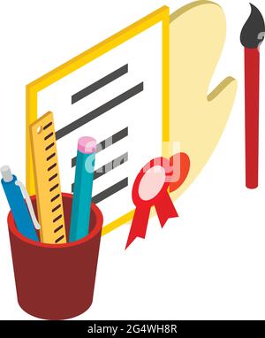 School supplies icon. Isometric illustration of school supplies vector icon for web Stock Vector