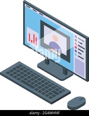 Computer video call icon isometric vector. Video call interface. Digital business interface Stock Vector