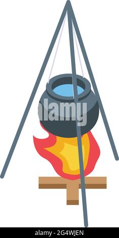 Camp cauldron icon isometric vector. Cooking fire pot. Campfire iron caldron Stock Vector