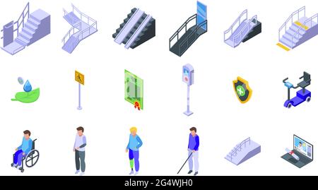 Accessible environment icons set. Isometric set of Accessible environment vector icons for web design isolated on white background Stock Vector