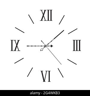 Modern wall clock with roman numerals minimalist style. Stock Vector