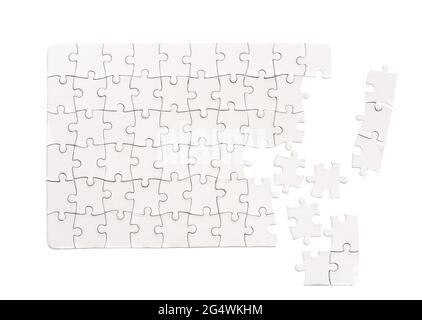 Blank rectangular jigsaw puzzle mockup isolated on white background Stock Photo