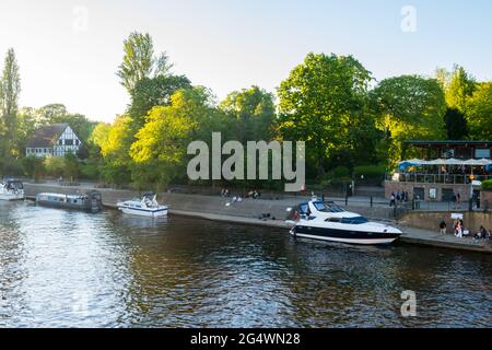 Boats Moored on the River Ouse at York, in Summer Stock Photo