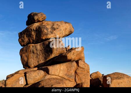 Giants' Playground on  Farm Gariganus east of Keetmanshoop: weathered dolerite rocks (spheroidal weathering) in morning light, Karas Region, Namibia Stock Photo