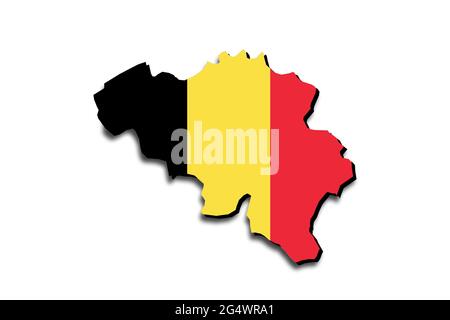 Outline map of Belgium with the national flag superimposed over the country. 3D graphics casting a shadow on the white background Stock Photo