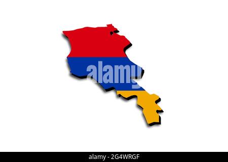 Outline map of Armenia with the national flag superimposed over the country. 3D graphics casting a shadow on the white background Stock Photo