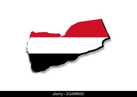 Outline map of Yemen with the national flag superimposed over the country. 3D graphics casting a shadow on the white background Stock Photo