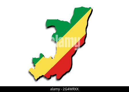 Outline map of Congo with the national flag superimposed over the country. 3D graphics casting a shadow on the white background Stock Photo