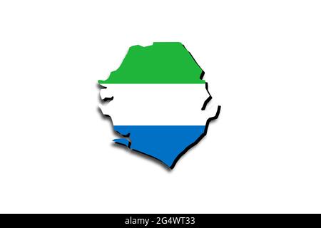 Outline map of Sierra Leone with the national flag superimposed over the country. 3D graphics casting a shadow on the white background Stock Photo