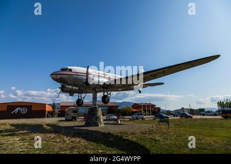 Douglas DC-3 weathervane, located in front of the Transportation Museum Whitehorse, Yukon, Canada Stock Photo