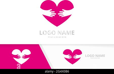 Vector heart and embrace logo combination. Unique love hands logotype design template. Stock Vector