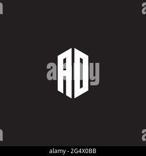 AO Logo monogram with hexagon shape style design template isolated on black background Stock Vector
