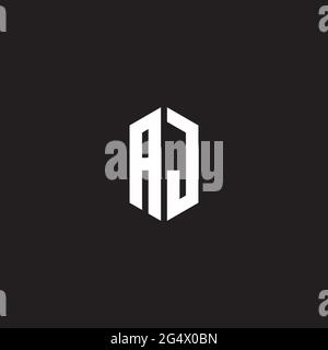 AJ Logo monogram with hexagon shape style design template isolated on black background Stock Vector