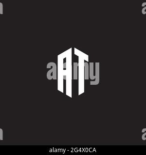 AT Logo monogram with hexagon shape style design template isolated on black background Stock Vector