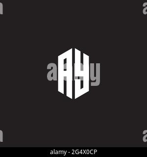 AY Logo monogram with hexagon shape style design template isolated on black background Stock Vector