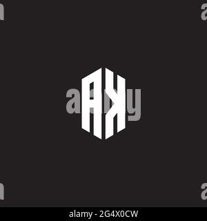 AK Logo monogram with hexagon shape style design template isolated on black background Stock Vector