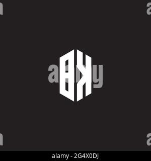 BK Logo monogram with hexagon shape style design template isolated on black background Stock Vector