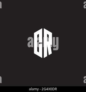 CR Logo monogram with hexagon shape style design template isolated on black background Stock Vector