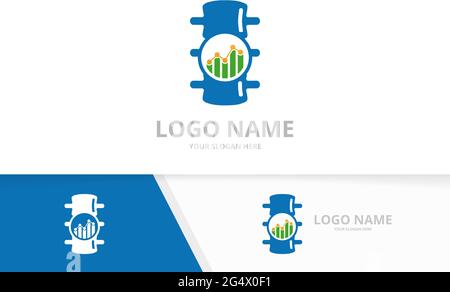 Vector spine and graph logo combination. Vertebral column and diagram logotype design template. Stock Vector