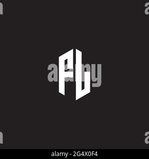 FL Logo monogram with hexagon shape style design template isolated on black background Stock Vector