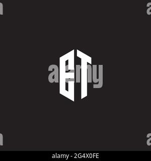 ET Logo monogram with hexagon shape style design template isolated on black background Stock Vector