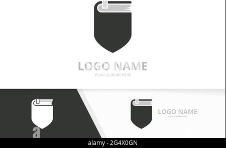 Vector shield and book logo combination. Security and library logotype design template. Stock Vector