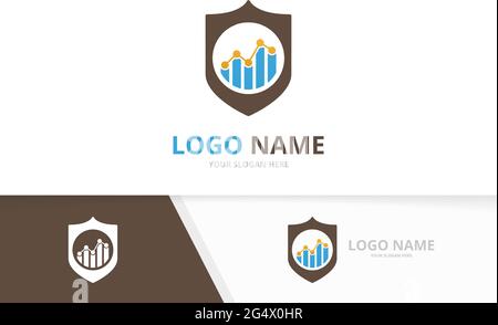 Vector shield and graph logo combination. Security chart logotype design template. Stock Vector