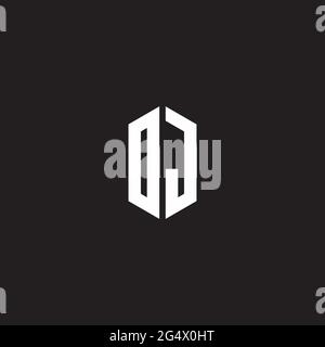 DJ Logo monogram with hexagon shape style design template isolated on black background Stock Vector