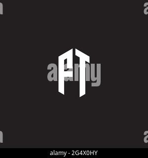 FT Logo monogram with hexagon shape style design template isolated on black background Stock Vector