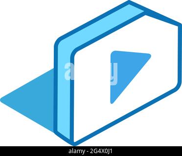 Play button isometric icon. Record, connect 3D line symbol. Stock Vector