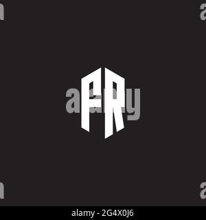 FR Logo monogram with hexagon shape style design template isolated on black background Stock Vector