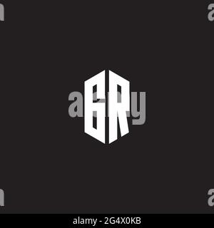 GR Logo monogram with hexagon shape style design template isolated on black background Stock Vector