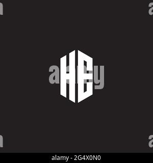 HE Logo monogram with hexagon shape style design template isolated on black background Stock Vector