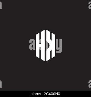 HK Logo monogram with hexagon shape style design template isolated on black background Stock Vector
