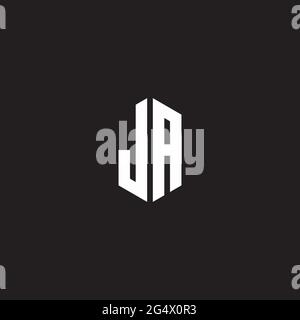 JA Logo monogram with hexagon shape style design template isolated on black background Stock Vector