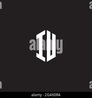 IU Logo monogram with hexagon shape style design template isolated on black background Stock Vector